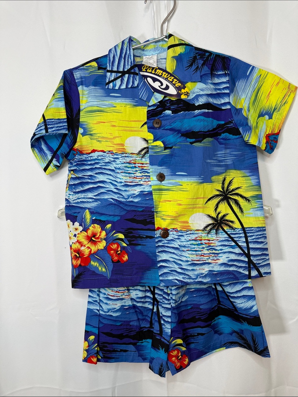 Palms wave Boys Blue & Yellow Hawaiian Shirt Set